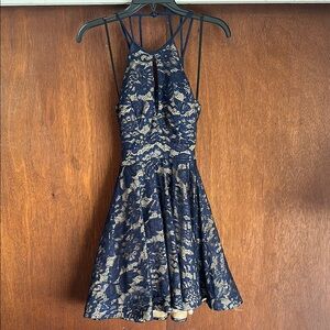 Navy Lace Short Dress with Cut Out Back